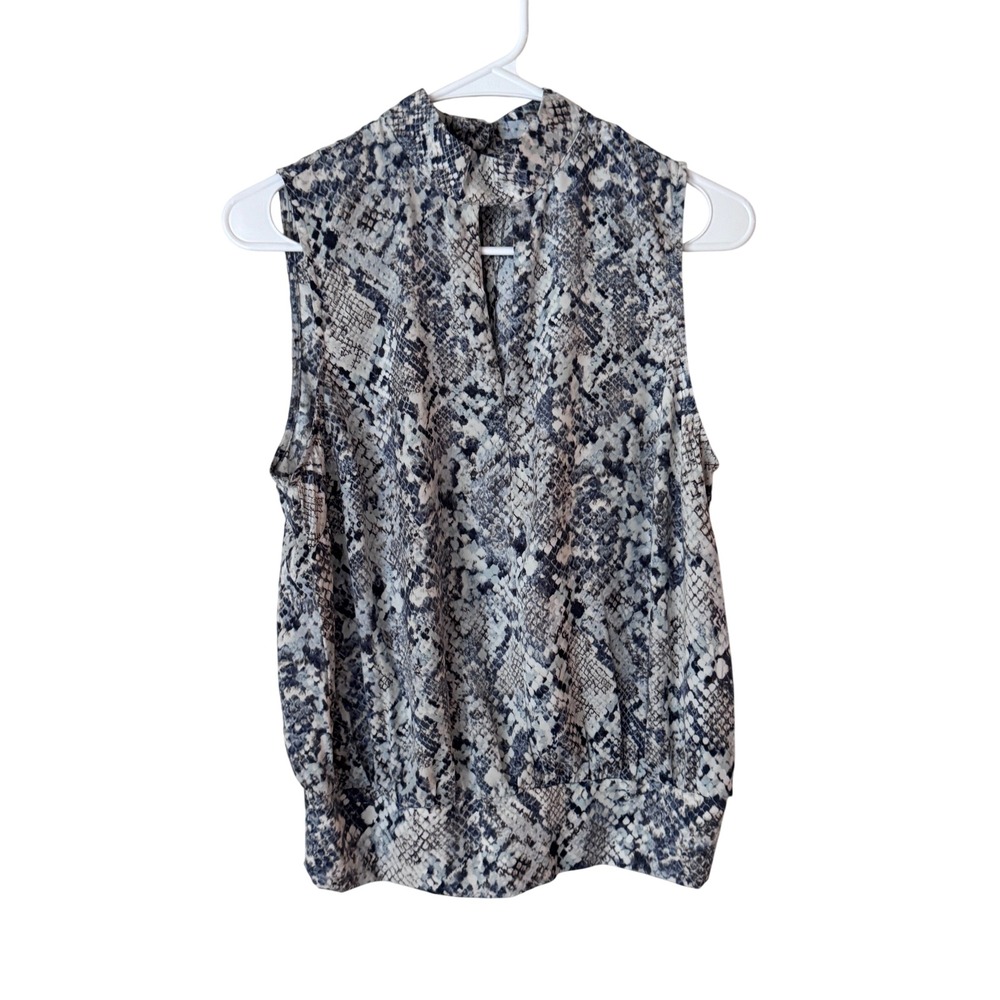 Liverpool Los Angeles Snakeskin Print Sleeveless Mock Neck Keyhole Blouse Small